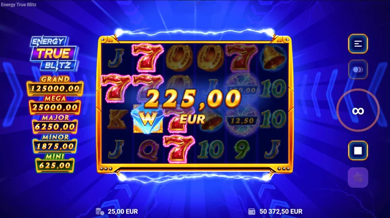 Energy True Blitz - voitto kerätyistä Cash-symboleista