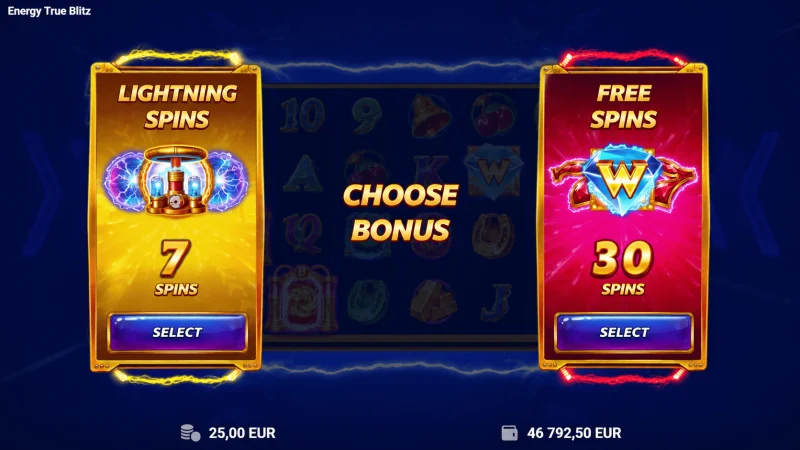 Energy True Blitz - Lightning Spins -vaihtoehdon valinta