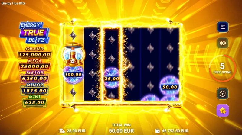 Energy True Blitz - salamat ja spinnit peruspelissä